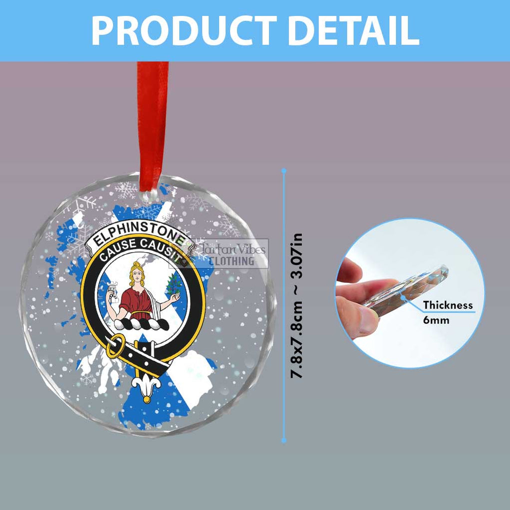 Elphinstone Clan Crest Christmas Glass Ornament with Scotland Map - 2D-tartanvibesclothing