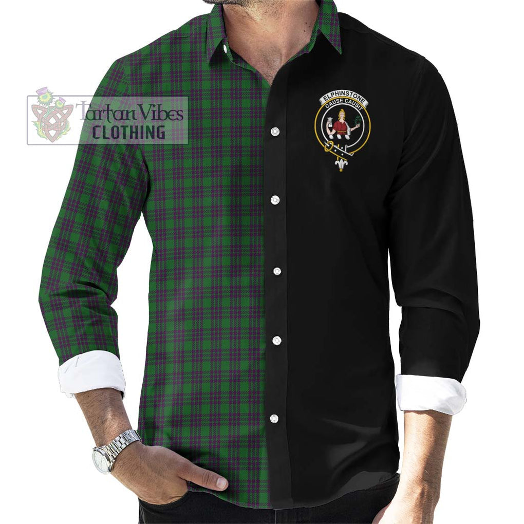 Elphinstone Tartan Long Sleeve Button Shirt with Family Crest and Half Of Me Style - Tartanvibesclothing Shop