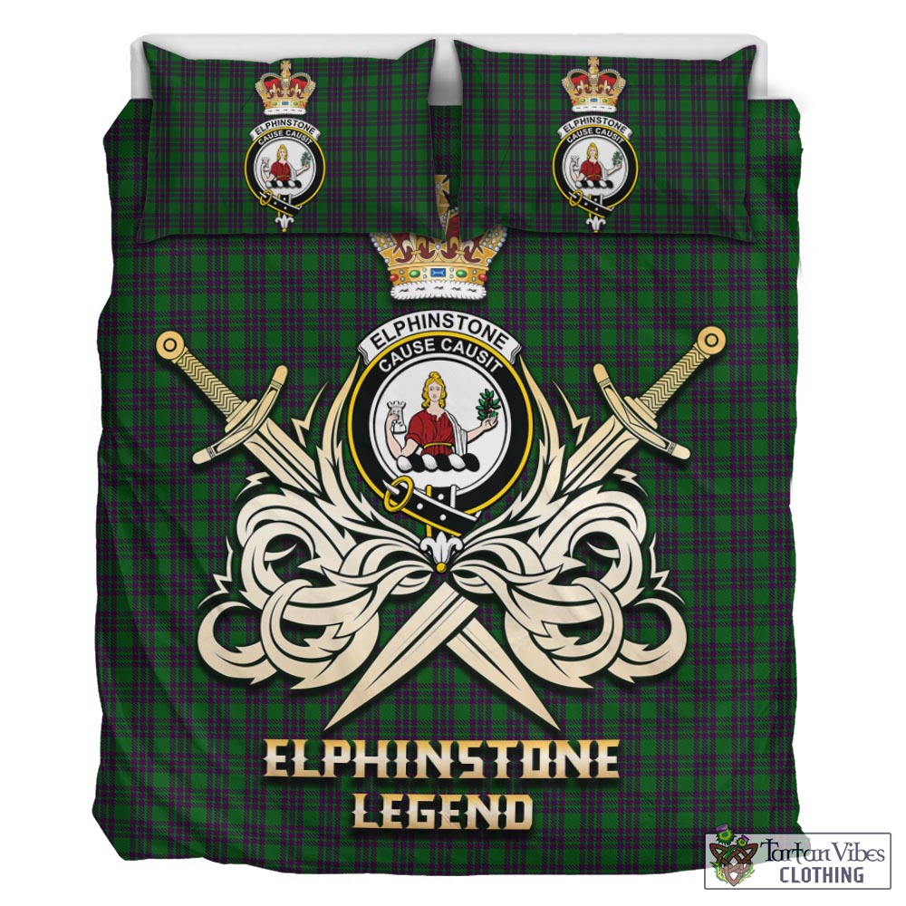Tartan Vibes Clothing Elphinstone Tartan Bedding Set with Clan Crest and the Golden Sword of Courageous Legacy
