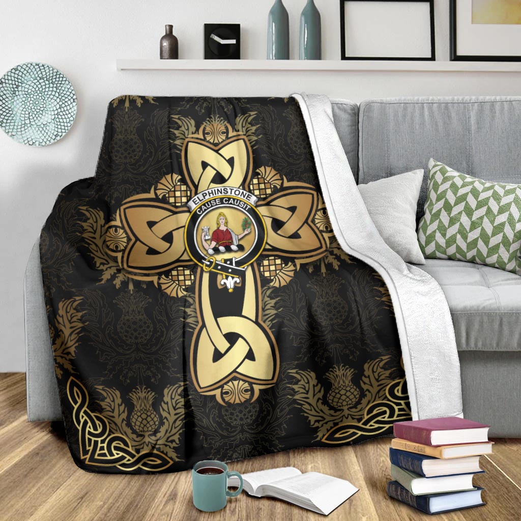 Elphinstone Clan Blanket Gold Thistle Celtic Style - Tartanvibesclothing