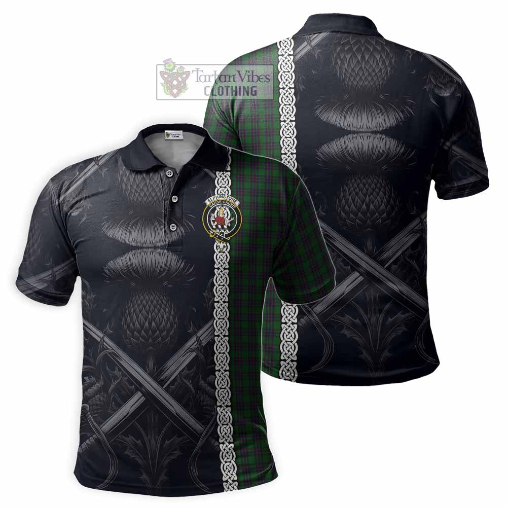 Elphinstone Tartan Polo Shirt with Family Crest Cross Sword Thistle Celtic Vibes - Tartan Vibes Clothing