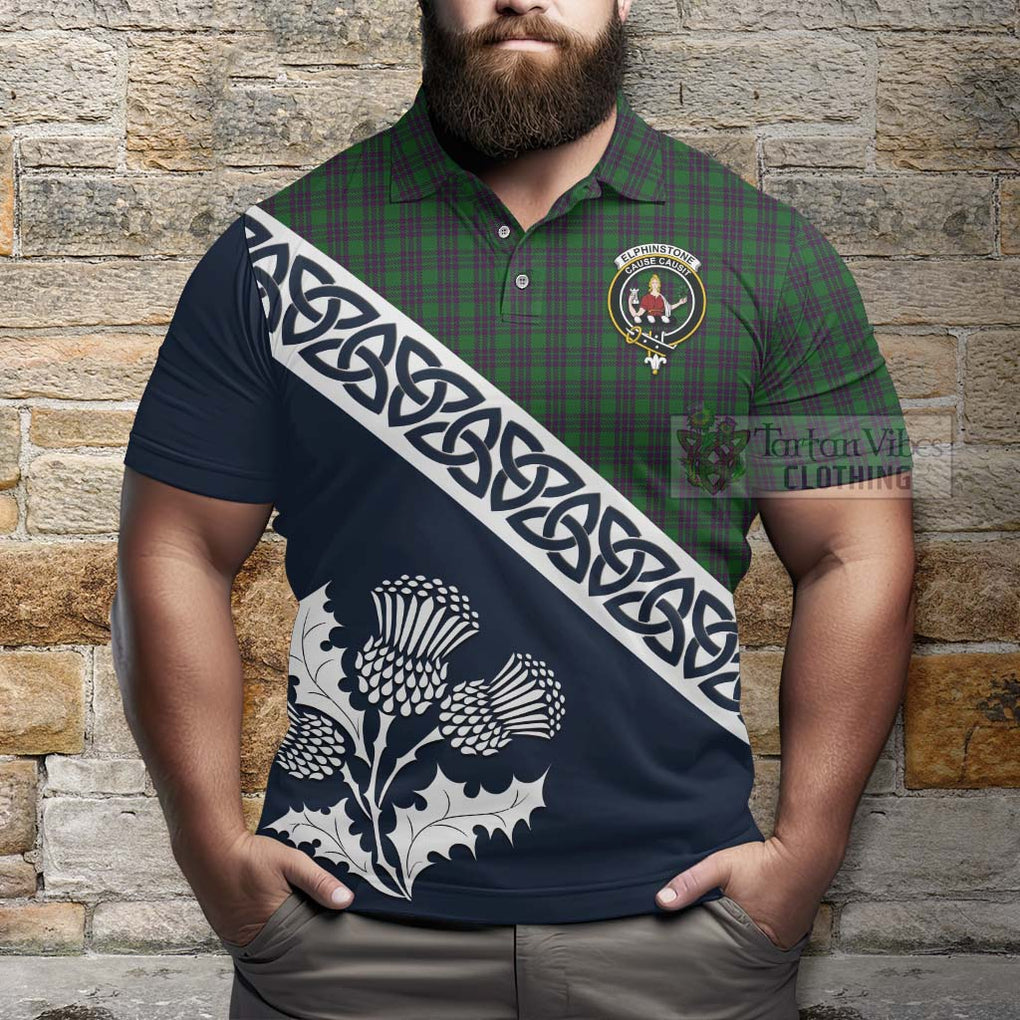 Elphinstone Tartan Polo Shirt Featuring Thistle and Scotland Map - Tartanvibesclothing Store
