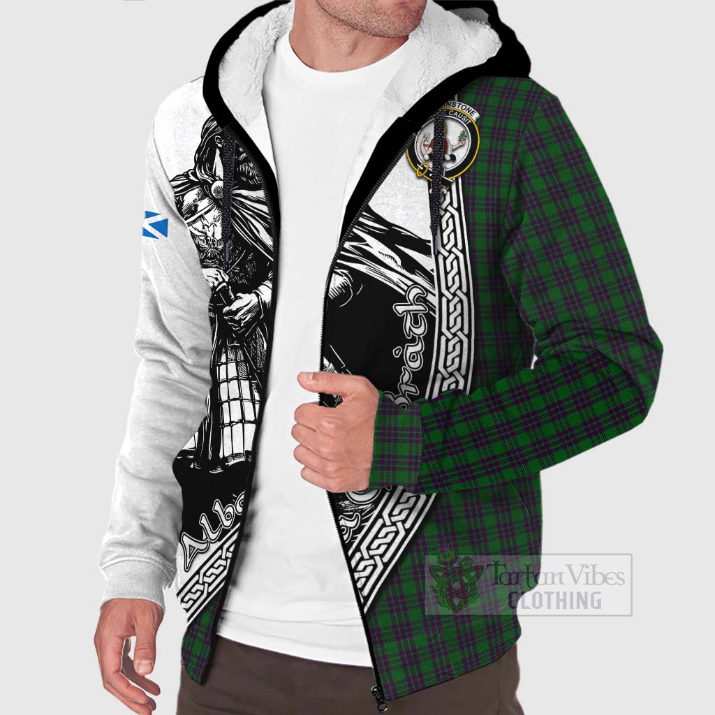 Elphinstone Tartan Clan Crest Sherpa Hoodie with Highlander Warrior Celtic Style Unisex - Tartan Vibes Clothing
