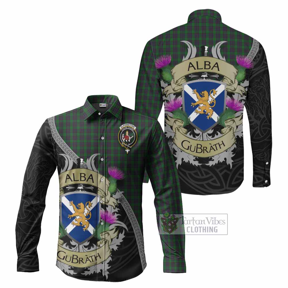 Elphinstone Tartan Family Crest Long Sleeve Button Shirt Lion Rampant Royal Thistle Shield Celtic Inspired - Tartan Vibes Clothing