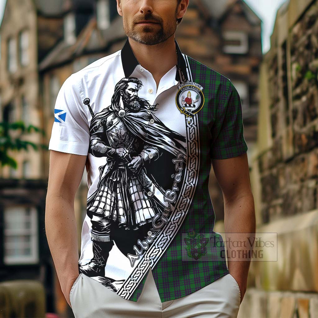 Elphinstone Tartan Clan Crest Hawaiian Shirt with Highlander Warrior Celtic Style - Tartan Vibes Clothing