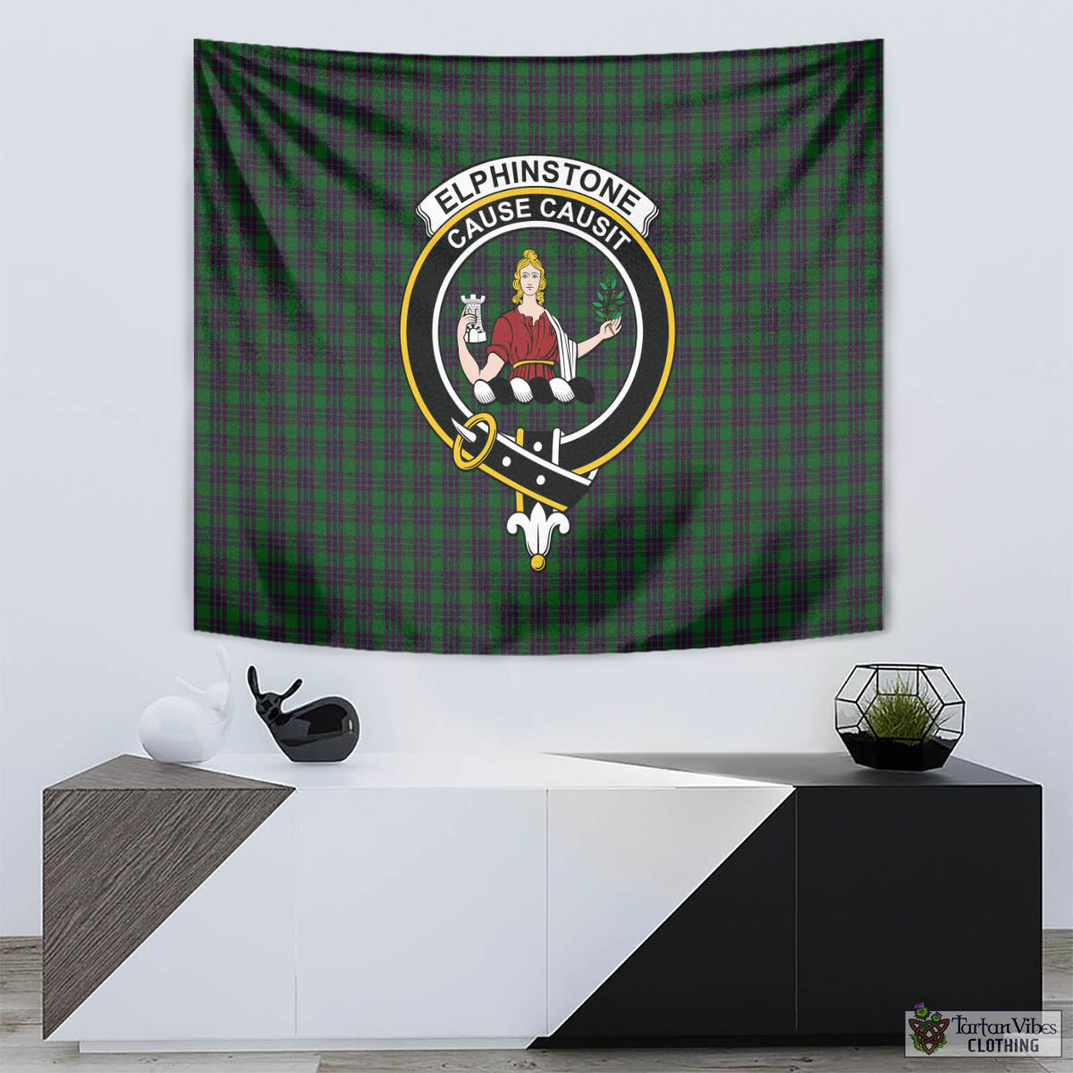Elphinstone Tartan Tapestry Wall Hanging and Home Decor for Room with Family Crest - Tartan Vibes Clothing