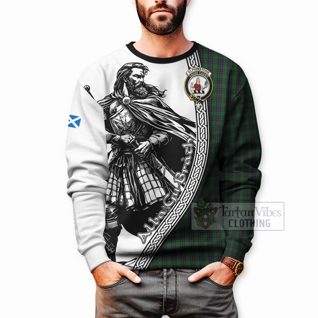 Elphinstone Tartan Clan Crest Sweatshirt with Highlander Warrior Celtic Style - Tartan Vibes Clothing