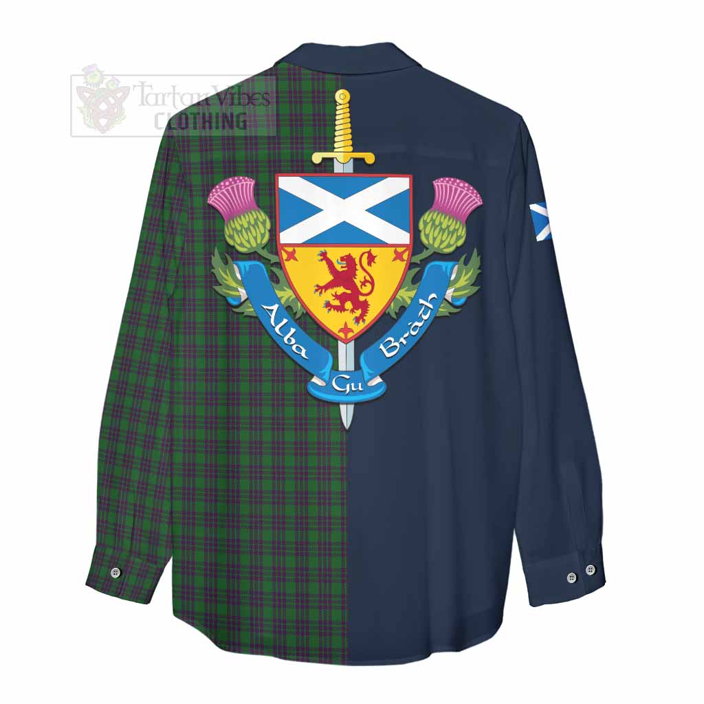 Elphinstone Tartan Women's Casual Shirt Alba with Scottish Lion Royal Arm Half Style - Tartan Vibes Clothing