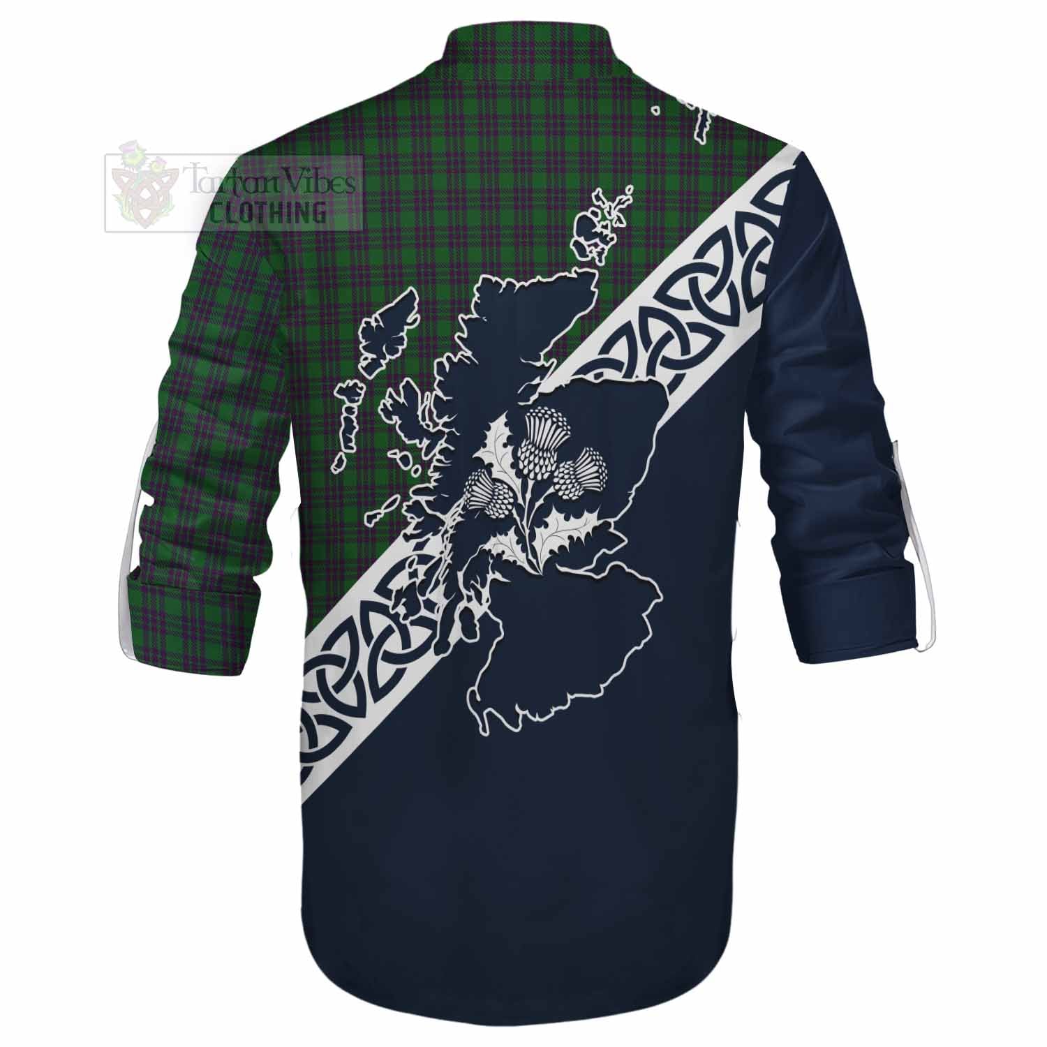 Elphinstone Tartan Ghillie Kilt Shirt Featuring Thistle and Scotland Map - Tartan Vibes Clothing