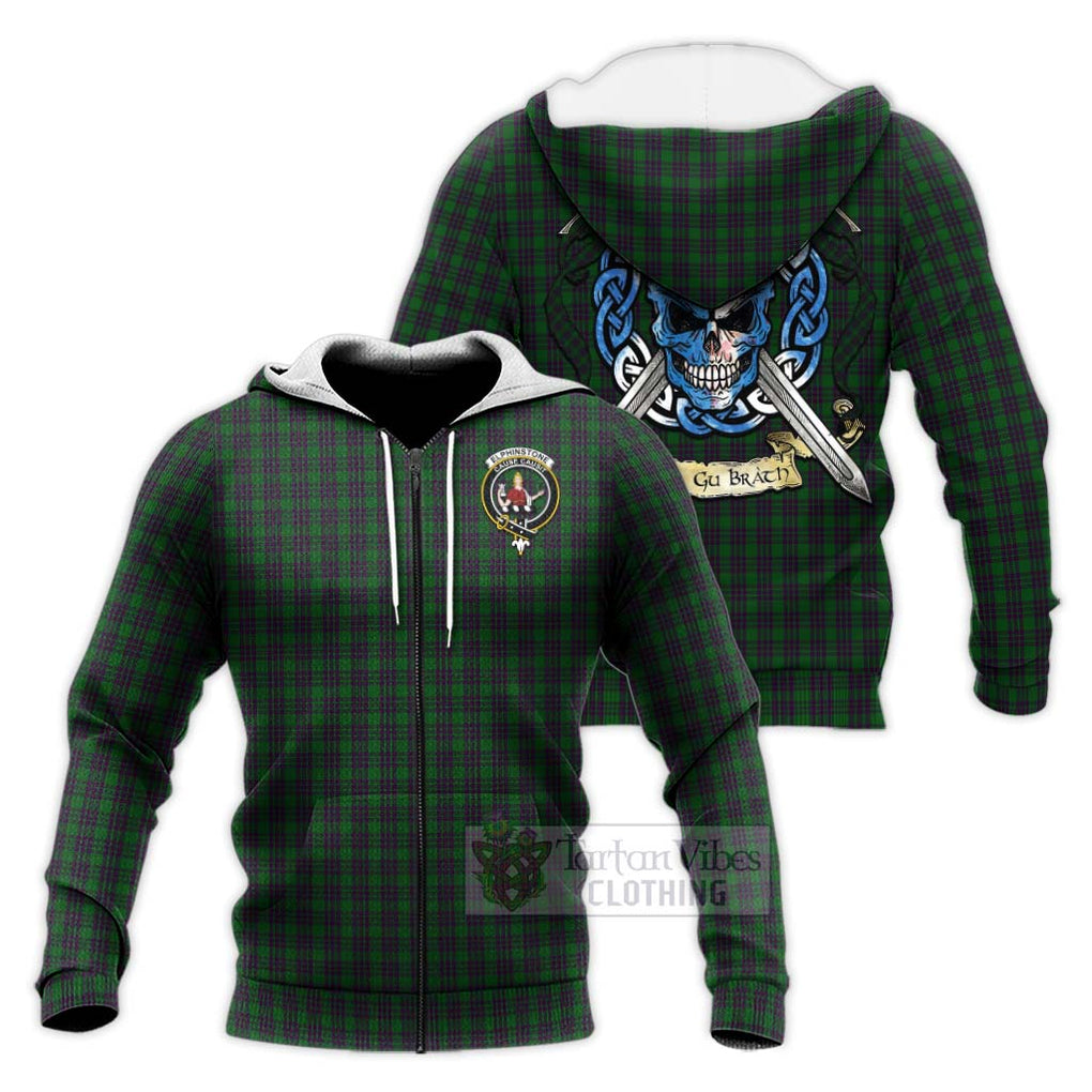 Elphinstone Tartan Knitted Hoodie with Family Crest Celtic Skull Style Unisex Knitted Zip Hoodie - Tartan Vibes Clothing