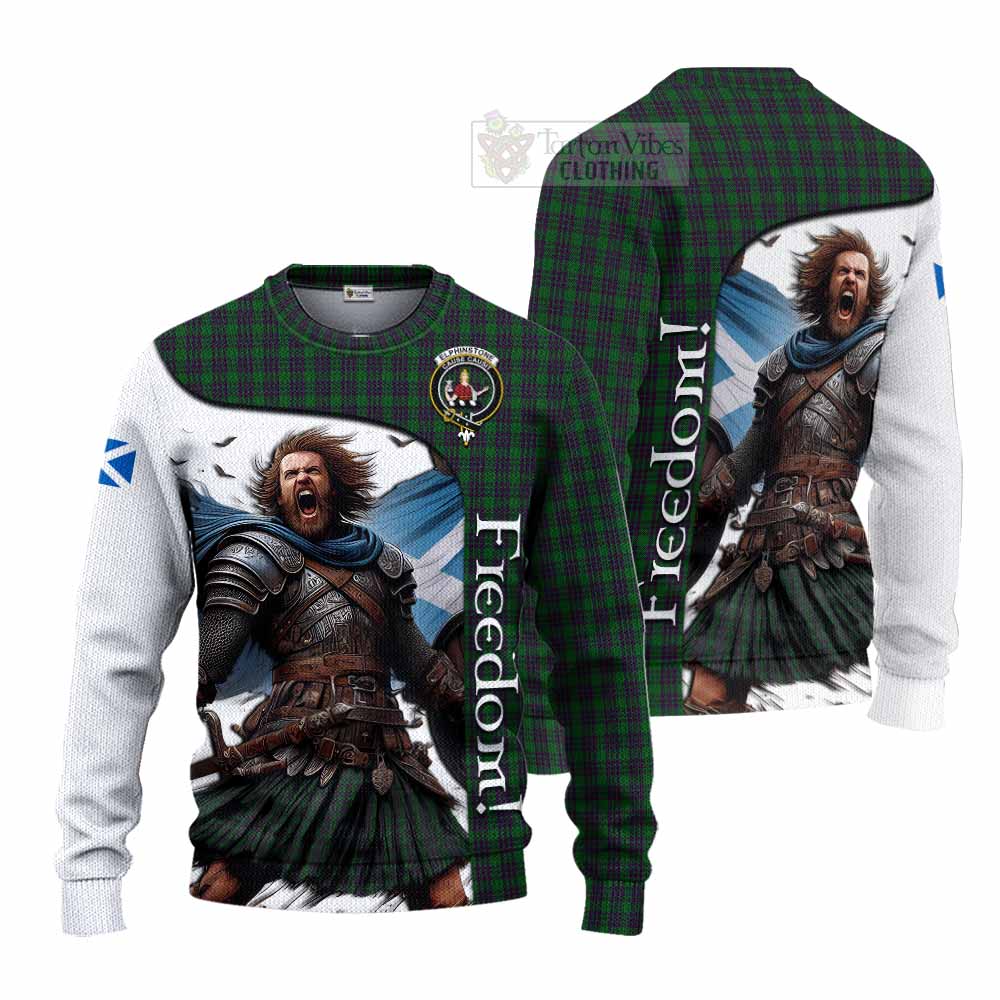 Tartan Vibes Clothing Elphinstone Crest Tartan Knitted Sweater Inspired by the Freedom of Scottish Warrior