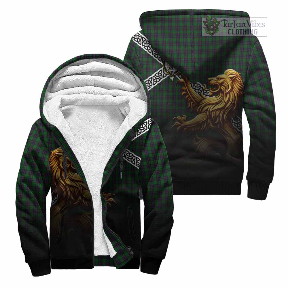 Elphinstone Crest Tartan Sherpa Hoodie with Golden Lion Emblem Celtic Style Unisex - Tartan Vibes Clothing