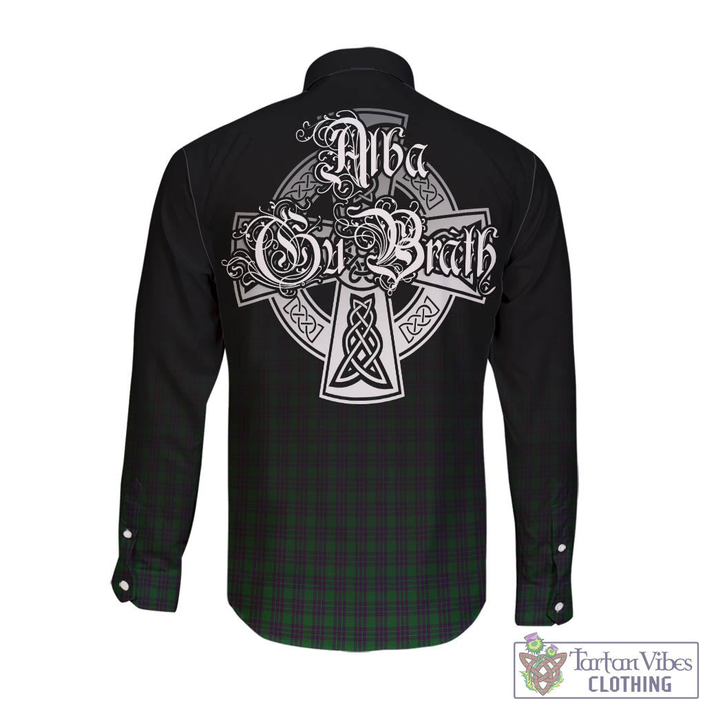 Tartan Vibes Clothing Elphinstone Tartan Long Sleeve Button Up Featuring Alba Gu Brath Family Crest Celtic Inspired