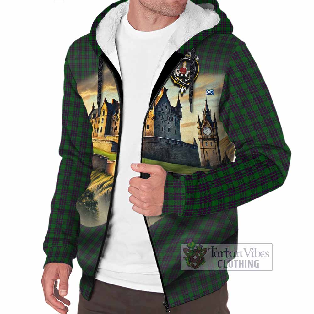 Elphinstone Tartan Family Crest Sherpa Hoodie with Scottish Ancient Castle Style - Tartan Vibes Clothing