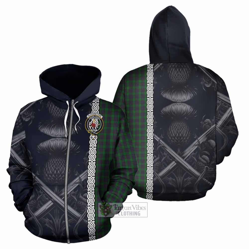 Elphinstone Tartan Hoodie with Family Crest Cross Sword Thistle Celtic Vibes Zip Hoodie - Tartan Vibes Clothing