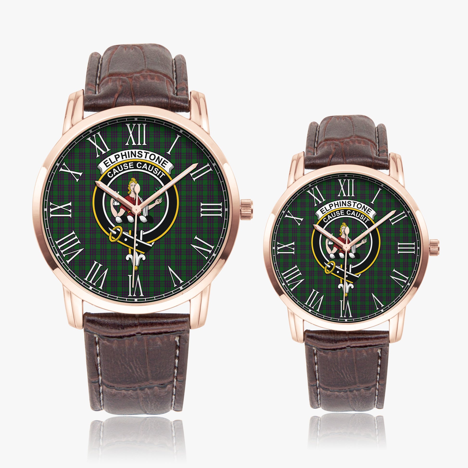 Elphinstone Tartan Family Crest Leather Strap Quartz Watch - Tartan Vibes Clothing