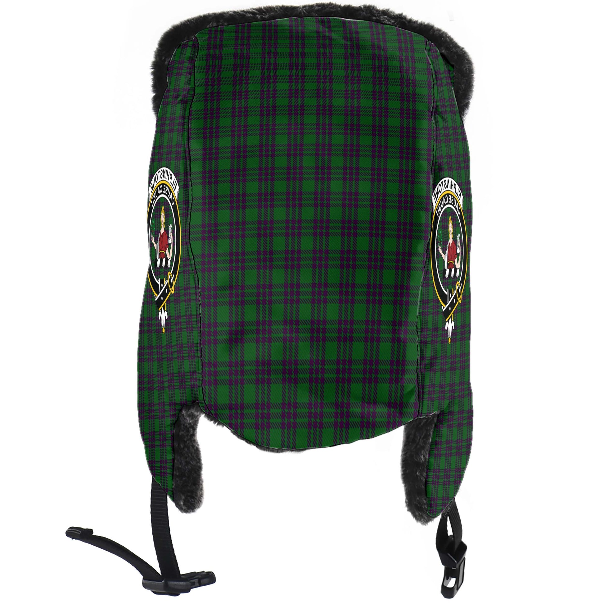 Elphinstone Tartan Winter Trapper Hat with Family Crest - Tartan Vibes Clothing