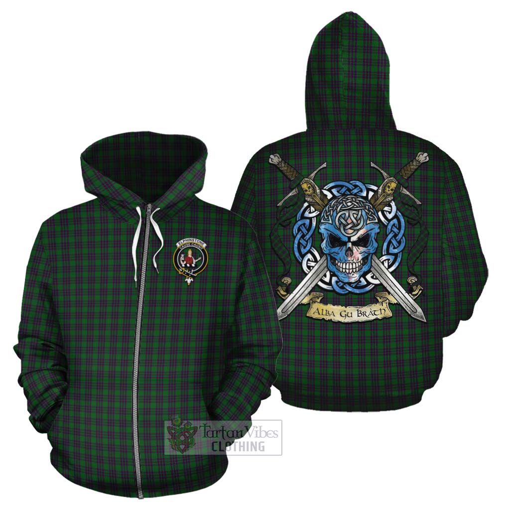 Elphinstone Tartan Cotton Hoodie with Family Crest Celtic Skull Style - Tartan Vibes Clothing