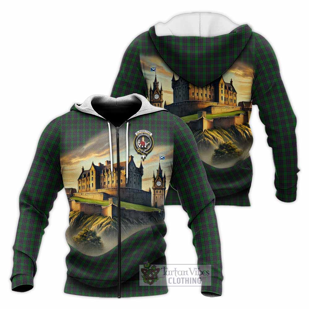 Elphinstone Tartan Family Crest Knitted Hoodie with Scottish Ancient Castle Style Unisex Knitted Zip Hoodie - Tartan Vibes Clothing