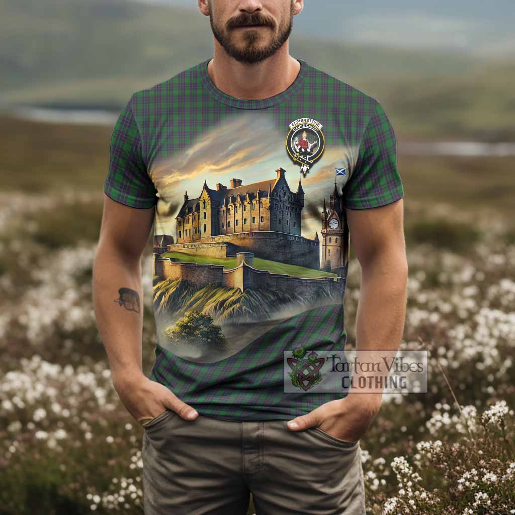 Tartan Vibes Clothing Elphinstone Tartan Family Crest T-Shirt with Scottish Ancient Castle Stype
