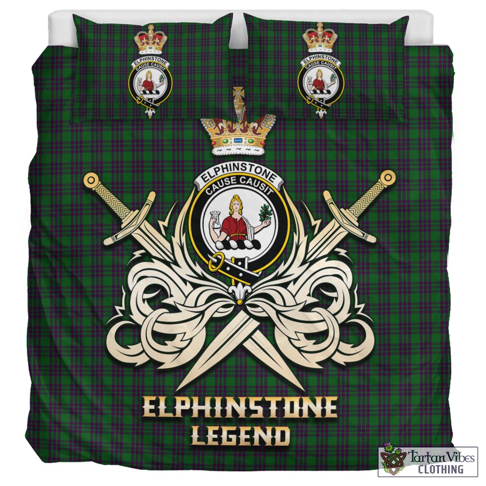Tartan Vibes Clothing Elphinstone Tartan Bedding Set with Clan Crest and the Golden Sword of Courageous Legacy