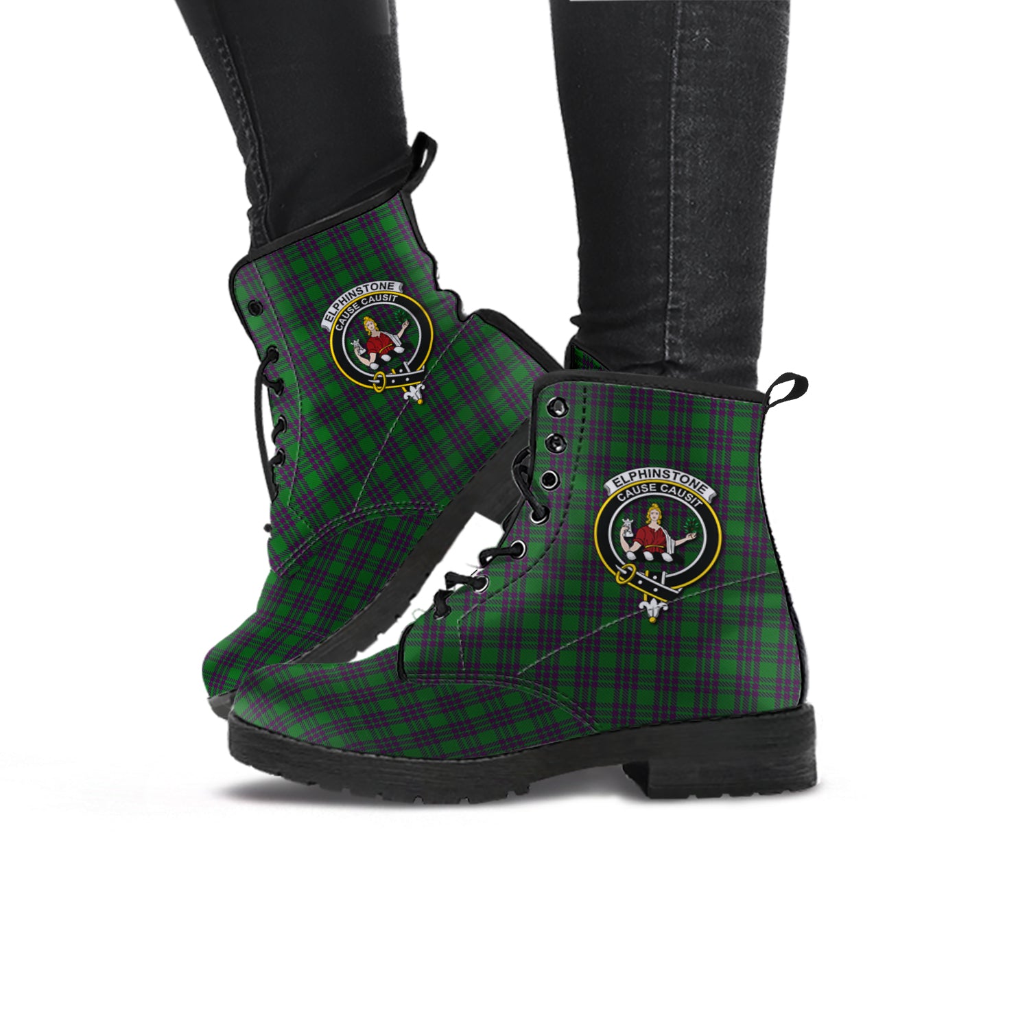 Elphinstone Tartan Leather Boots with Family Crest - Tartan Vibes Clothing