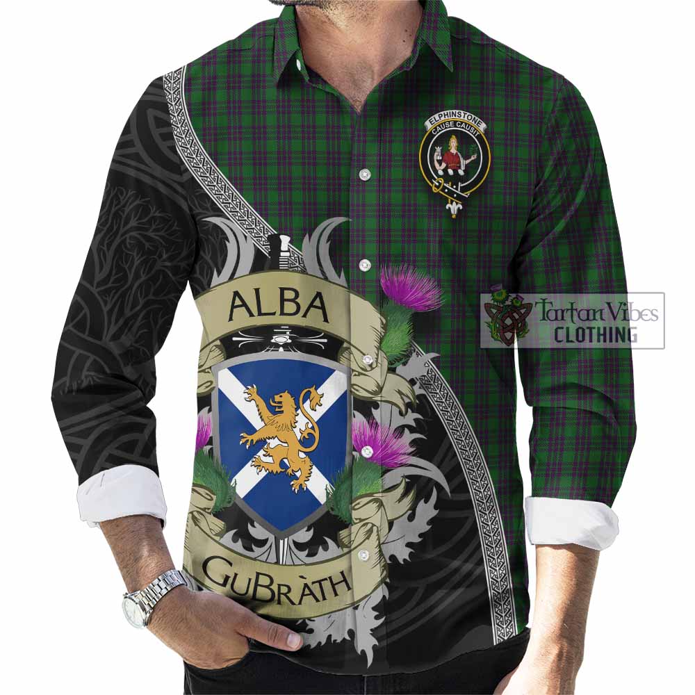 Elphinstone Tartan Family Crest Long Sleeve Button Shirt Lion Rampant Royal Thistle Shield Celtic Inspired - Tartan Vibes Clothing