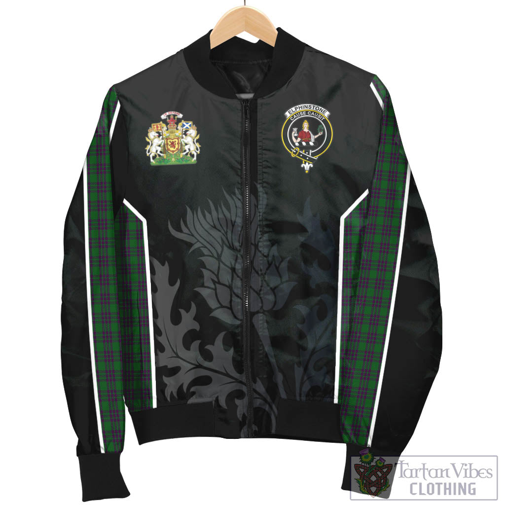 Elphinstone Tartan Bomber Jacket with Family Crest and Scottish Thistle Vibes Sport Style - Tartan Vibes Clothing