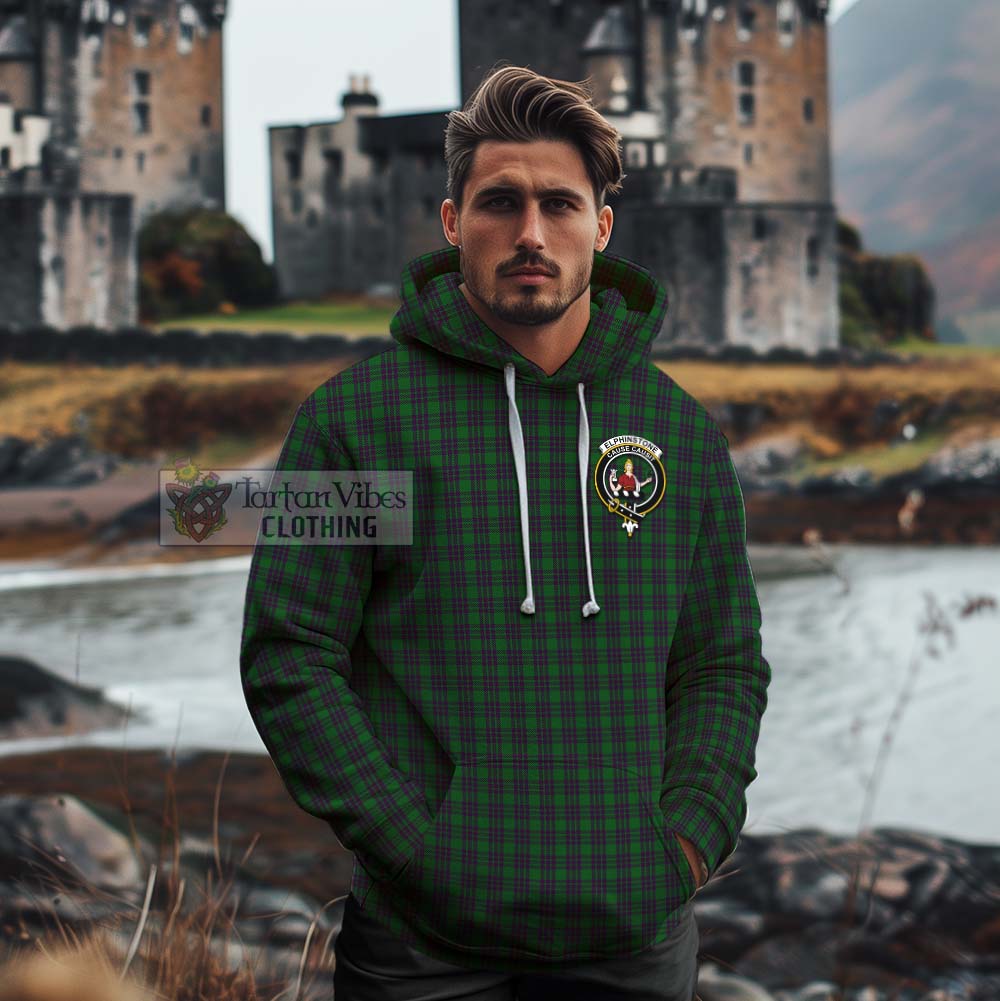 Elphinstone Tartan Cotton Hoodie with Family Crest Celtic Skull Style - Tartan Vibes Clothing