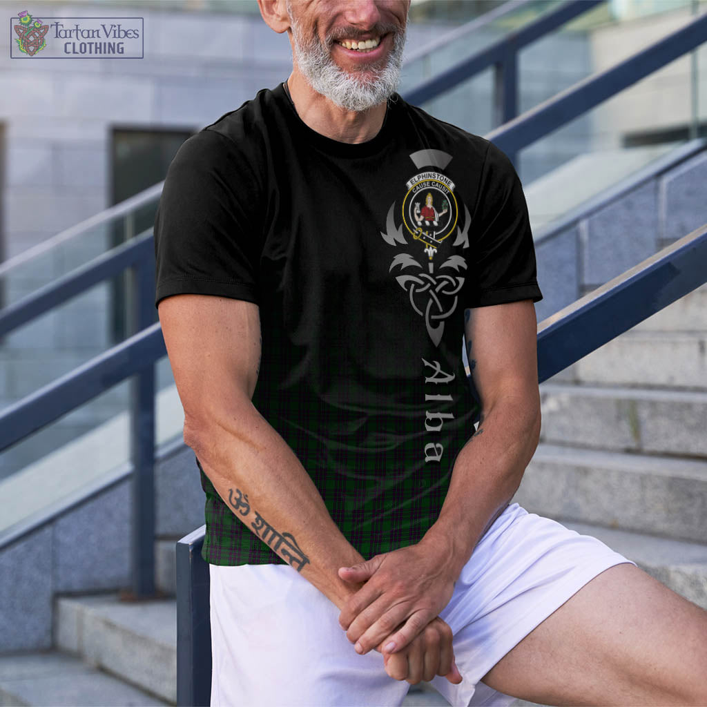 Tartan Vibes Clothing Elphinstone Tartan T-Shirt Featuring Alba Gu Brath Family Crest Celtic Inspired