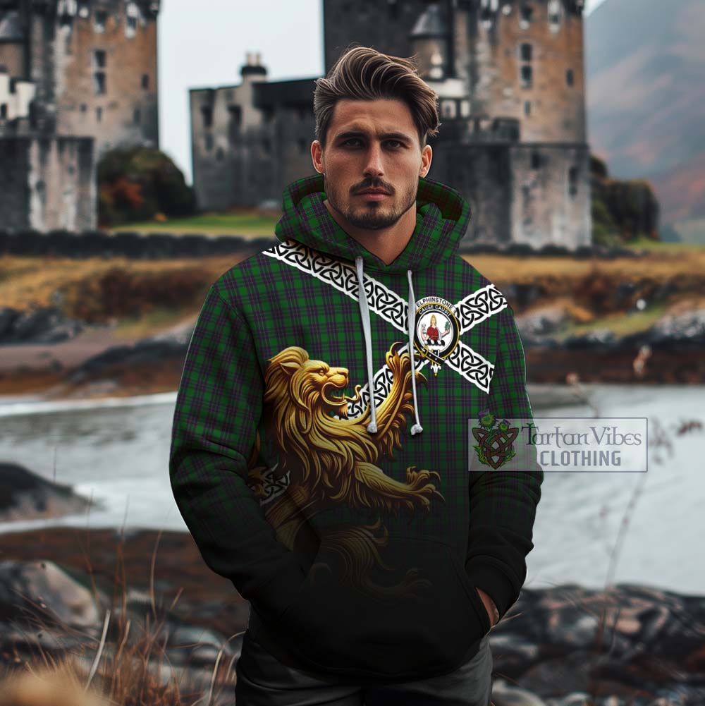 Elphinstone Crest Tartan Cotton Hoodie with Golden Lion Emblem Celtic Style - Tartan Vibes Clothing