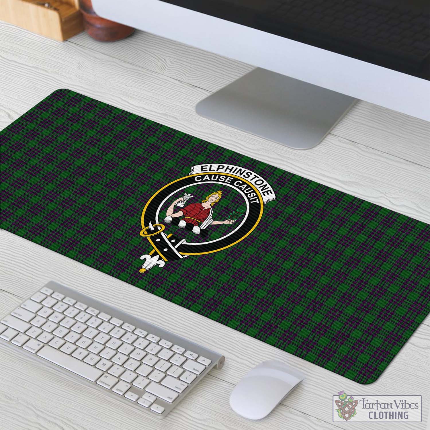 Tartan Vibes Clothing Elphinstone Tartan Mouse Pad with Family Crest