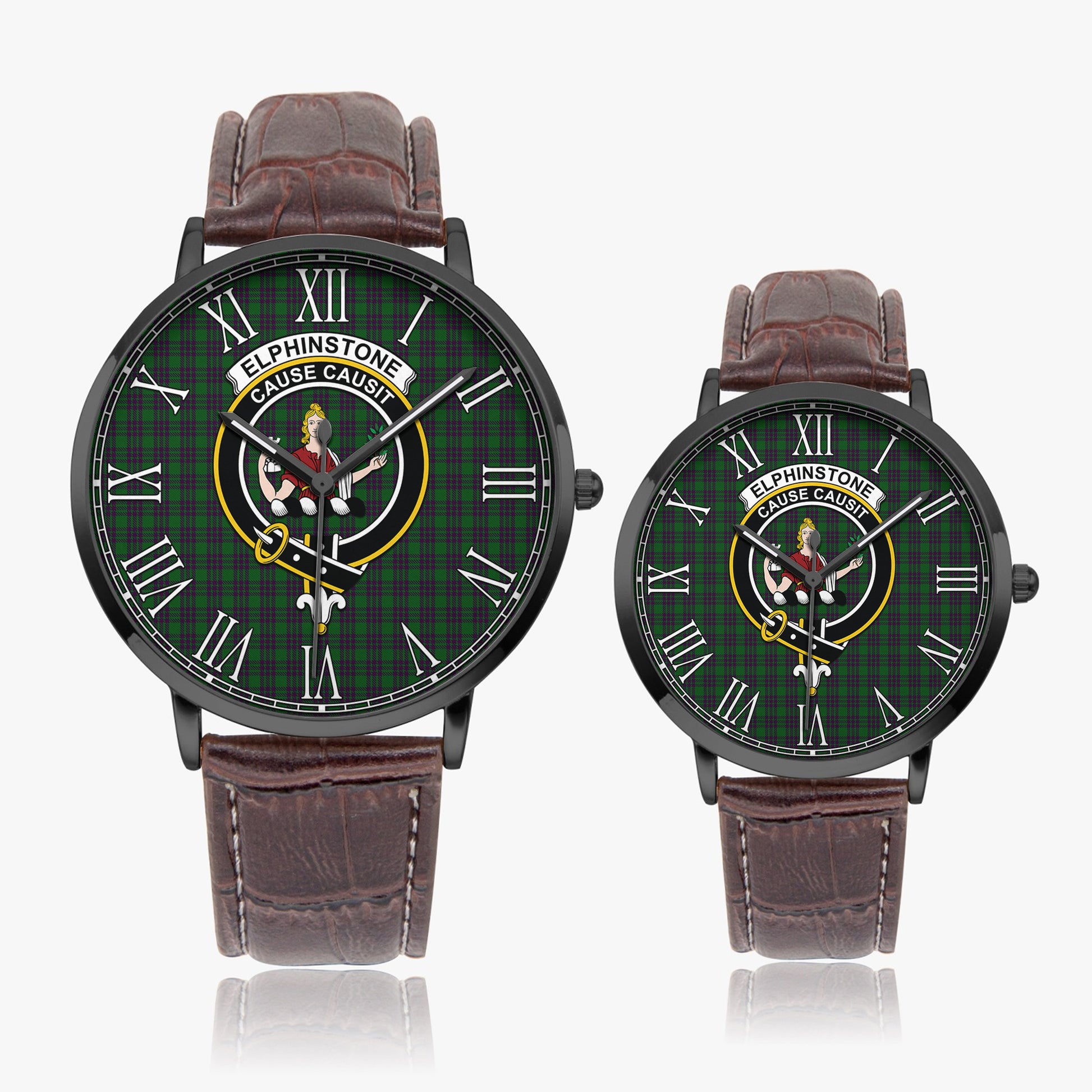 Elphinstone Tartan Family Crest Leather Strap Quartz Watch - Tartan Vibes Clothing