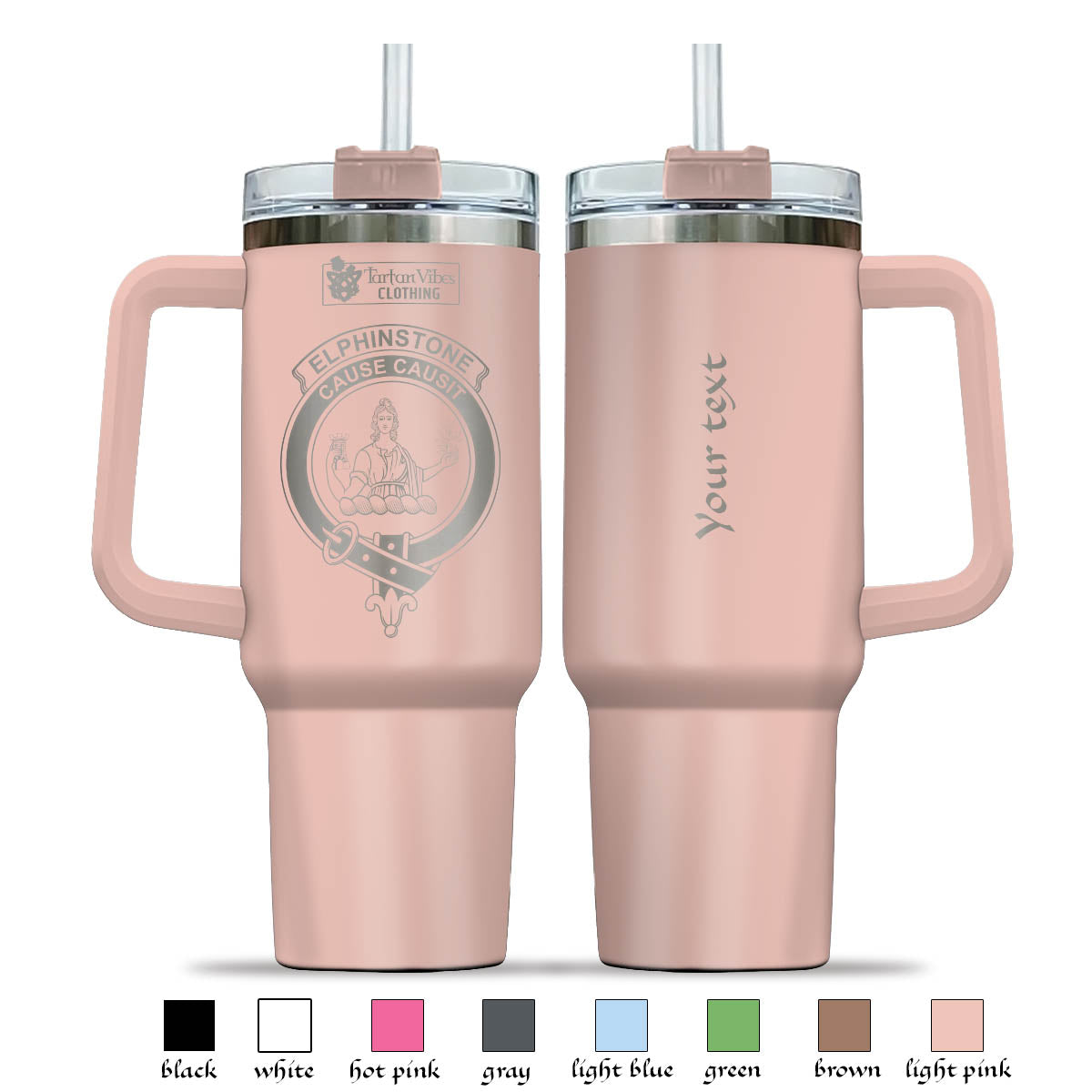 Elphinstone Clan Crest Engraved Tumbler with Handle - 2D-tartanvibesclothing