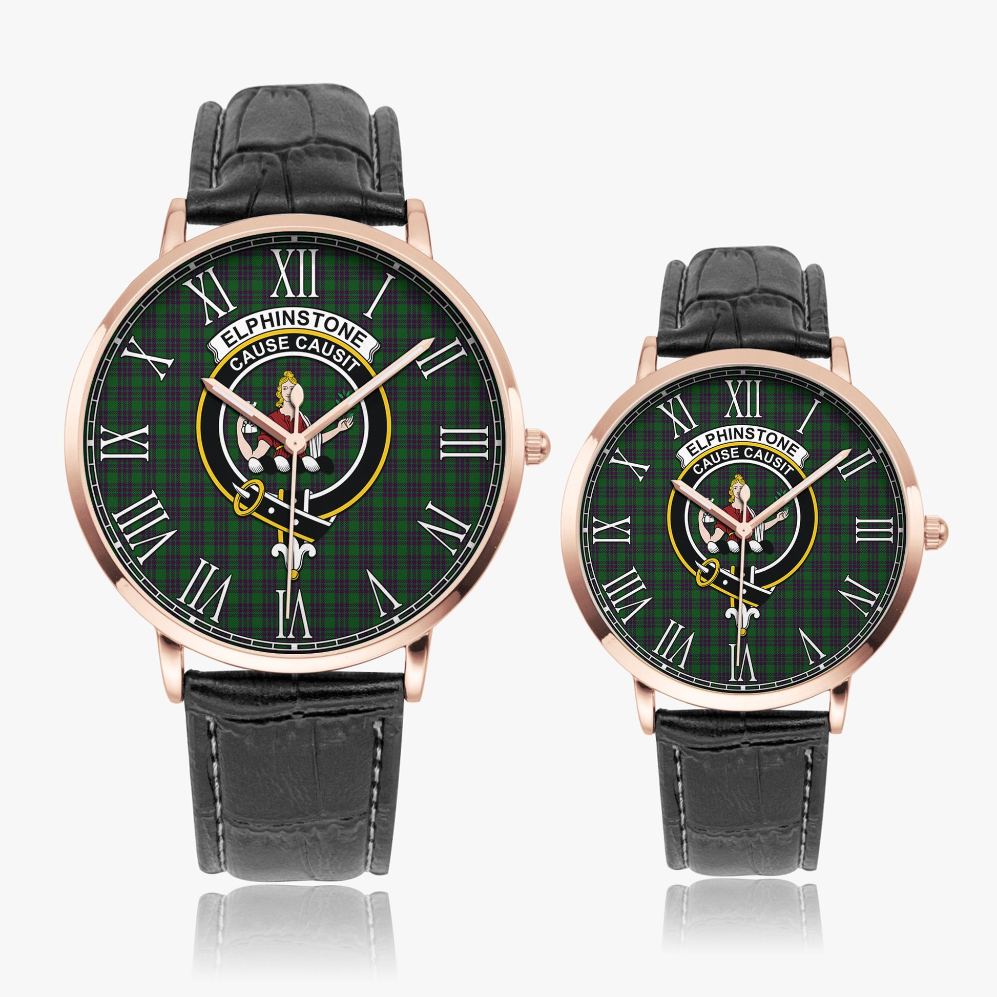 Elphinstone Tartan Family Crest Leather Strap Quartz Watch - Tartan Vibes Clothing