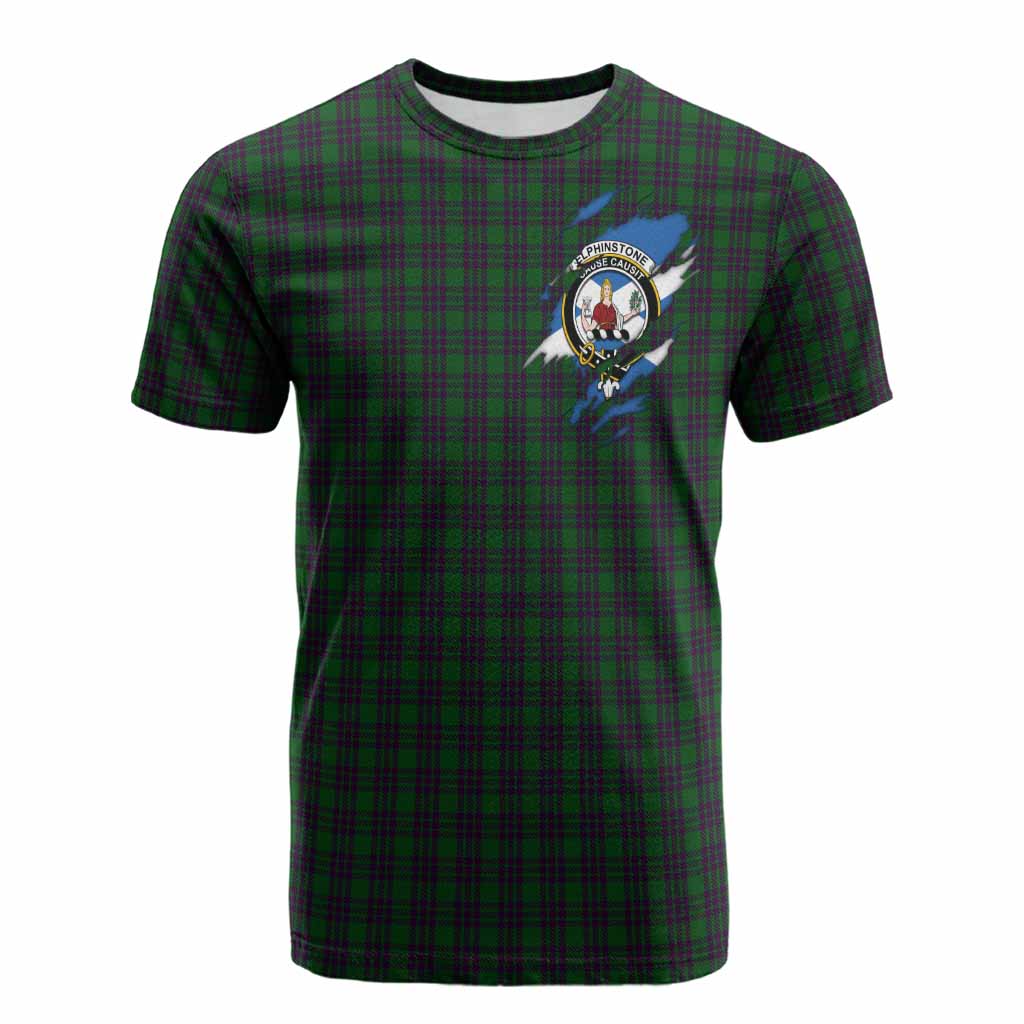 Elphinstone Clan Crest In Me Tartan Cotton T-shirt Scotland Flag Style