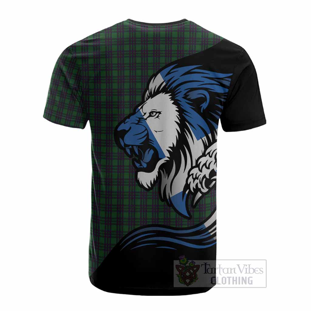Elphinstone Tartan Crest Cotton T-shirt Scottish Golden Lions Wave Flow
