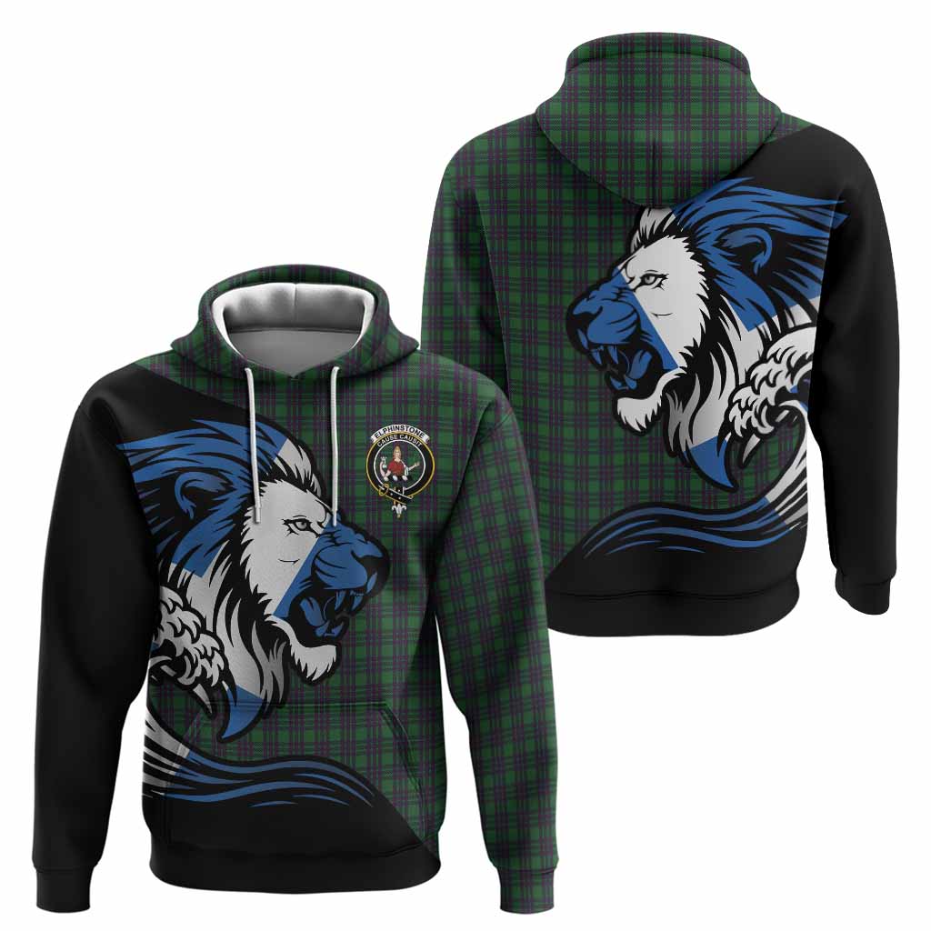 Elphinstone Tartan Crest Hoodie Scottish Golden Lions Wave Flow