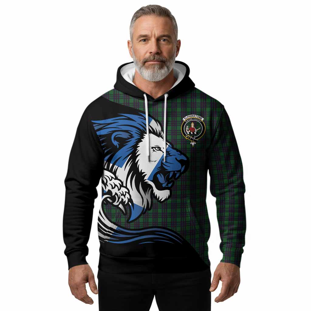 Elphinstone Tartan Crest Hoodie Scottish Golden Lions Wave Flow