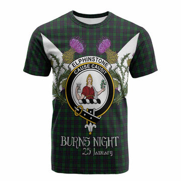 Elphinstone Tartan Family Crest Cotton T-shirt Scottish Burns Night Thistle Floral