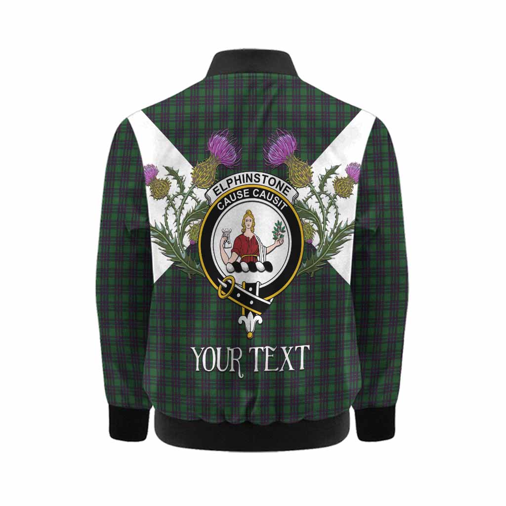 Elphinstone Tartan Family Crest Kid Bomber Jacket Scottish Burns Night Thistle Floral
