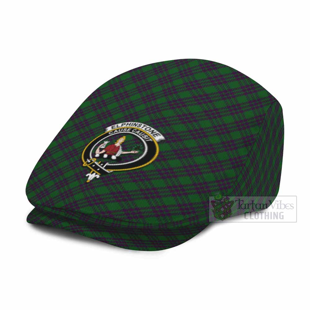Elphinstone Tartan Flat Cap, Jeff Cap Cross Style with Family Crest - Tartan Vibes Clothing