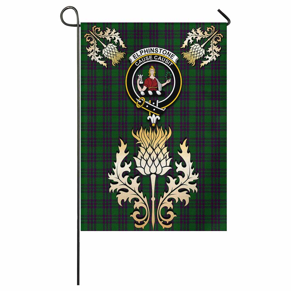 Elphinstone Tartan Garden Flag with Golden Regal Scottish Thistle Emblem