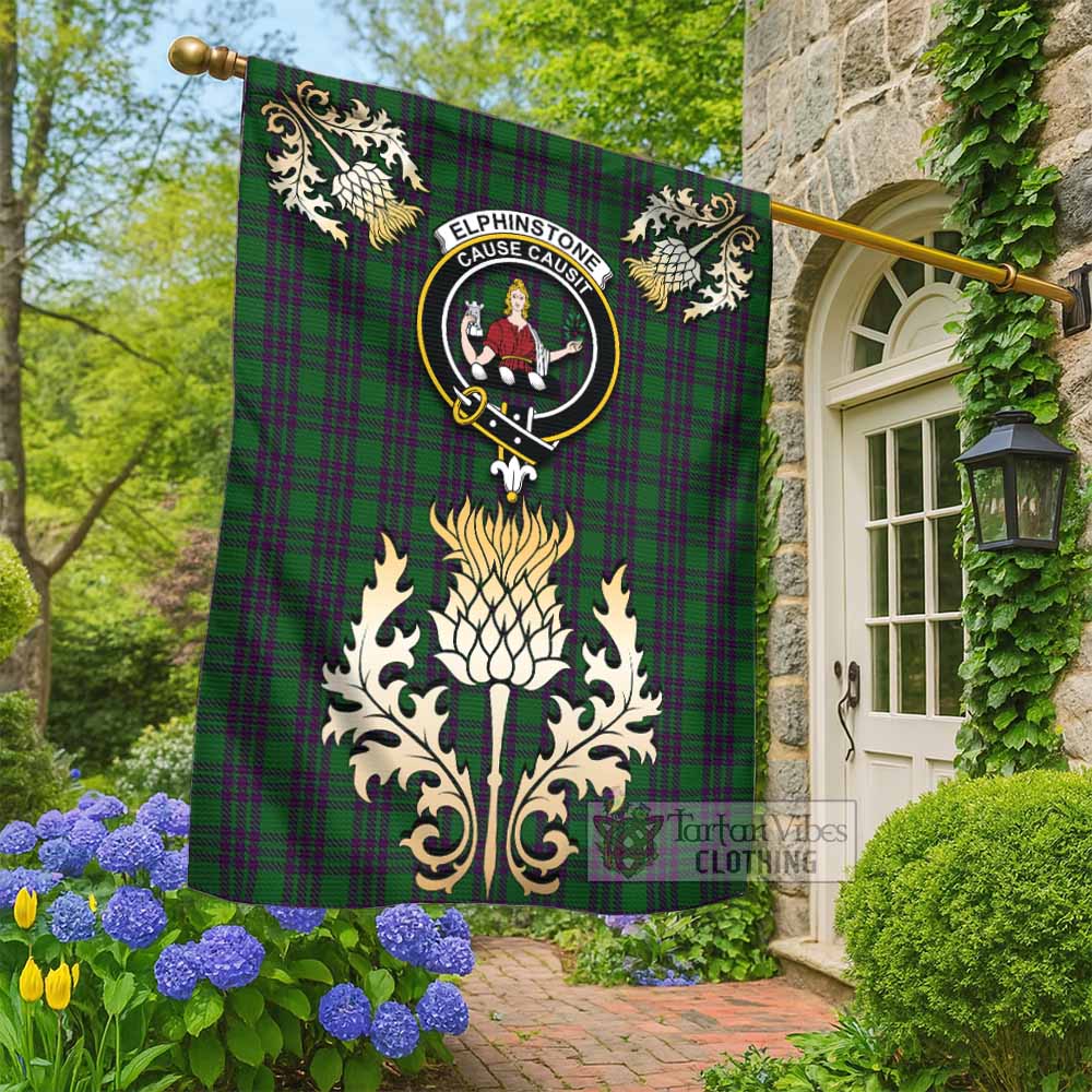 Elphinstone Tartan Garden Flag with Golden Regal Scottish Thistle Emblem