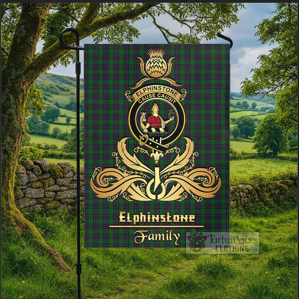 Elphinstone Tartan Garden Flag with Highland Thistle Cherish Family Crest Style