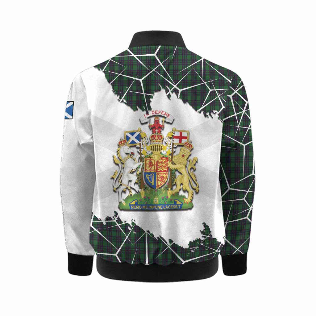Elphinstone Tartan Kid Bomber Jacket with Family Crest and Lion Rampant Grunge Style