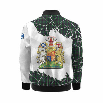 Elphinstone Tartan Kid Bomber Jacket with Family Crest and Lion Rampant Grunge Style
