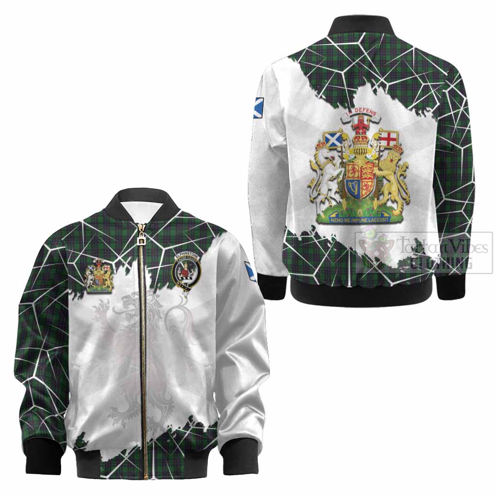 Elphinstone Tartan Kid Bomber Jacket with Family Crest and Lion Rampant Grunge Style