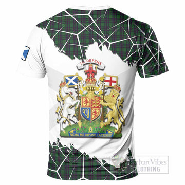 Elphinstone Tartan T-Shirt with Family Crest and Lion Rampant Grunge Style