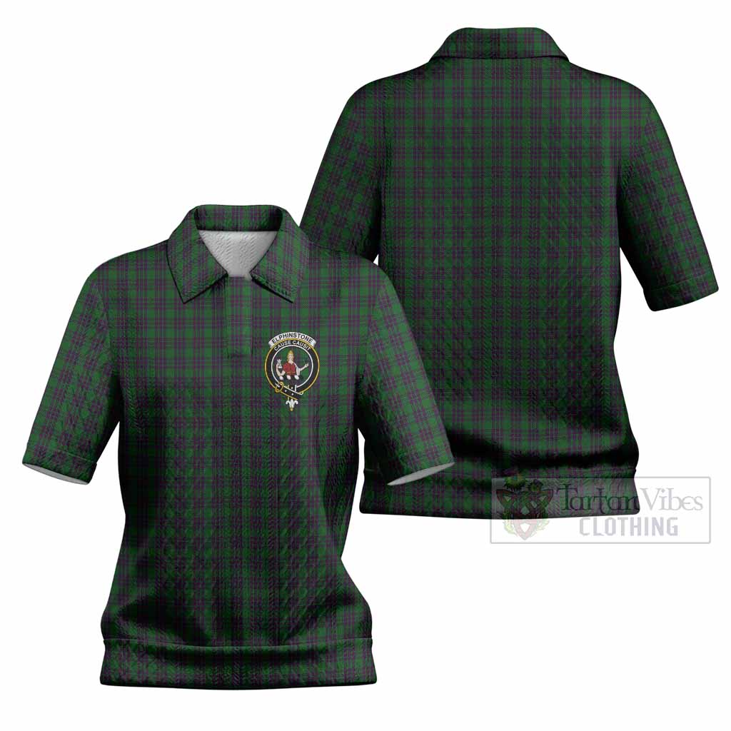 Elphinstone Tartan Women’s Polo Sweater Top with Family Crest